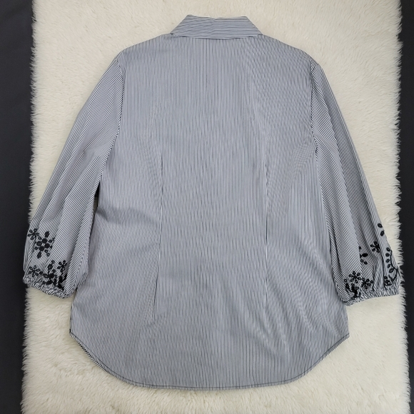 Vision 155 Striped Embroidered Sleeve Top Sz 14 - Picture 14 of 16